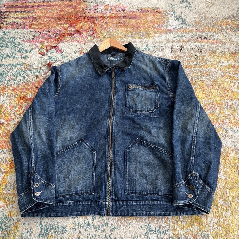 Polo Ralph Lauren Corduroy Collar Full Zip Denim Workwear Jacket Mens 2XLT Tall